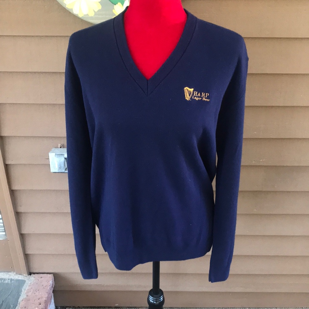 Navy V-Neck Sweater with Harp Lager Beer Logo